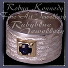 18 Karat Yellow Gold, Sterling Silver & Blue Sapphire Ring Image
