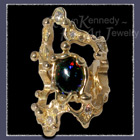 18 Karat Yellow Gold, Black Gilson Opal and Diamonds 'Stellar Luck' Ring Image