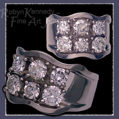 14 Karat White Gold & Diamonds 'Catch the Diamond Wave' Ring  Image