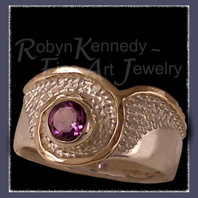 14 Karat Yellow Gold, Sterling Silver and Facetted Amethyst 'Cosmo' Ring Image