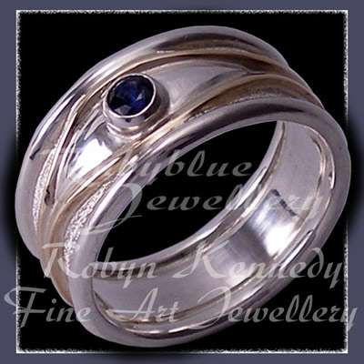 14 Karat Yellow Gold, Sterlium Sterling Silver and Genuine AA Sapphire 'Evil Eye' Ring Image