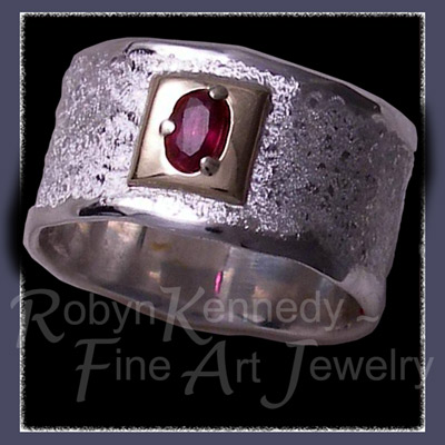 18 Karat Yellow Gold, Sterling Silver and Genuine Ruby 'First Love' Ring Image