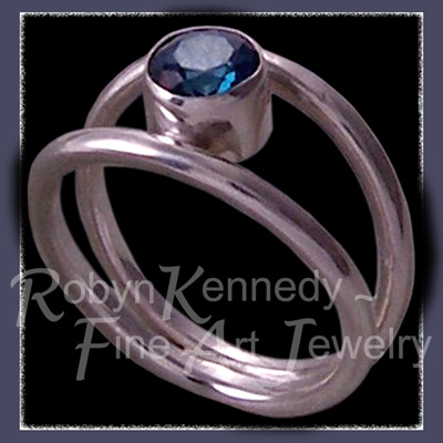 Sterling Silver and Genuine Evergreen Topaz 'Orbit' Ring Image