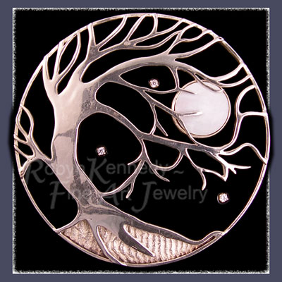 Sterling Silver, Diamonds, Mother of Pearl, Cuttle Fish Casting ans Acrylic 'Mother of Pearl Moon' Brooch Image