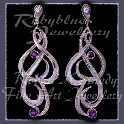 Sterling Silver, 14 Karat Yellow Gold, Diamond and Amethyst, Opera Length, 'Queen Charlotte' Earrings Image