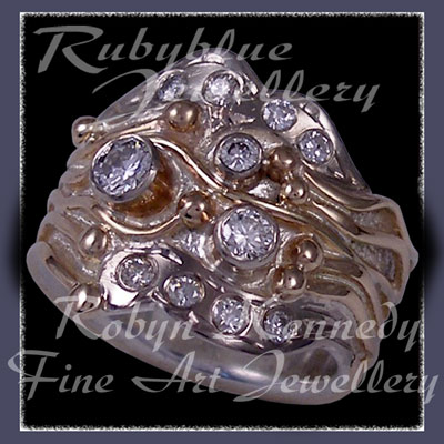 14 Karat White and Yellow Gold, Sterling Silver and Diamonds 'Some Kinda Wonderful' Ring Image