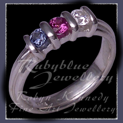 Sterling Silver, Blue Zircon, Alexandrite and Diamond Family Ring Image