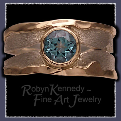 10 Karat Yellow Gold, Sterling Silver and Diffused Teal Topaz 'Show Tealer' Ring Image