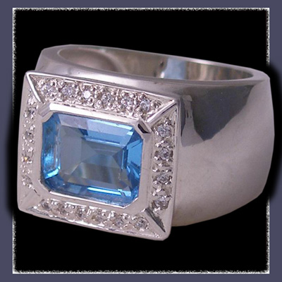 Sterling Silver, Genuine Rectangular Emerald Cut Blue Topaz and Cubic Zirconias Ring Image