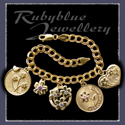 Gold Charm Bracelet with Forget-Mo-Not Charm Collection  Charms Image