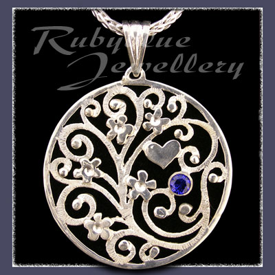 Sterling Silver 'Forget-Me-Not Bouquet' Pendant with September Birthstone Image