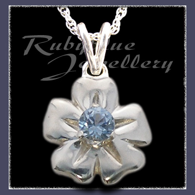 Sterling Silver 'Single Blossom' Pendant with December Birthstone Image
