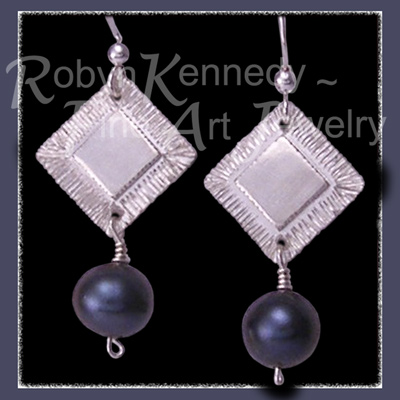 Sterling Silver and Genuine Black  Freshwater Pearl 'Tribal Glam' Diamond Earrings  Image