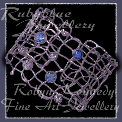 Skyblue, Iceblue, Paradise Blue, Swarovski Cubic Zirconias and Sterling Silver 'Brilliance' Cuff Bracelet Image