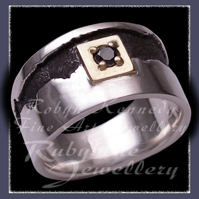 18 Karat Yellow Gold, Sterling Silver and Diamond 'Forever' Ring Image