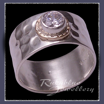 Sterling Silver, 14 Karat Yellow Gold and Cubic Zirconia 'Flair' Ring Image