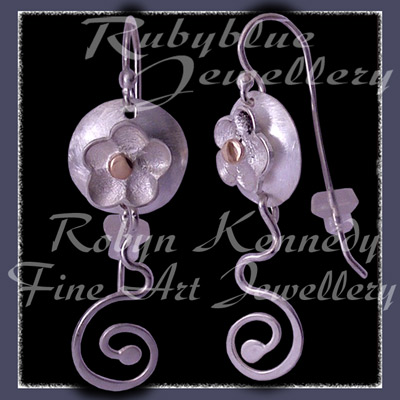 Sterling Silver and 10 Karat Yellow Gold 'Feeling Groovy' Flower and Swirls Earrings Image