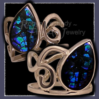 14 Karat White Gold and Blue Ammolite 'Moondrop' Ring Image