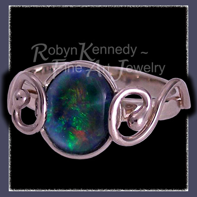 18 Karat White Gold and Blue Opal, 'Mysterium' One-of-a-Kind Ring Image
