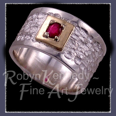 18 Karat Yellow Gold, Sterling Silver and Genuine Ruby  'New Love' Ring Image