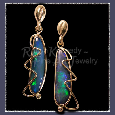 !8 and 14 Karat Yellow Gold and Opal 'Opal Lightening' Earrings Image