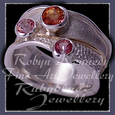 14 Karat Yellow Gold, Sterling Silver, Sunrise Mystic Topaz, Passion Pure Pink Topaz and Baby Pink Topaz 'Pleasures' Ring Image