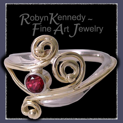 18 Karat White and Yellow Gold and Raspberry Rhodolite Garnet ' Raspberry Parfait ' Ring Image