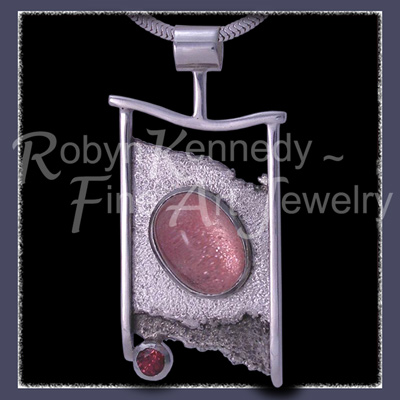 Sterling Silver, Rose Quartz and Raspberry Rhodolite Garnet 'Rosaluna' Pendant Image