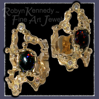 18 Karat Yellow Gold, Black Gilson Opal and Diamonds 'Stellar Luck', One-of-a-Kind Ring Image