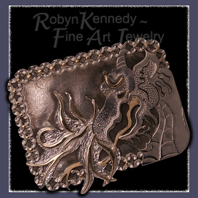 Sterling Silver and 14 Karat Gold Dragon Belt Buckle Image
