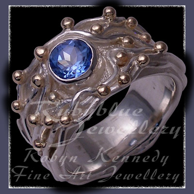 10 Karat Yellow Gold, Sterling Silver & Paradise Blue Topaz 'Gem Joy' Ring Image
