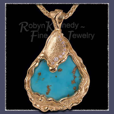 18 Karat Yellow Gold, Turquoise and Diamond , 'Kiss The Sky' Pendant Image