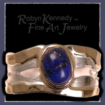 18 Karat Yellow Gold, Sterling Silver and lapis Lazuli, One-of-a-Kind Ring image