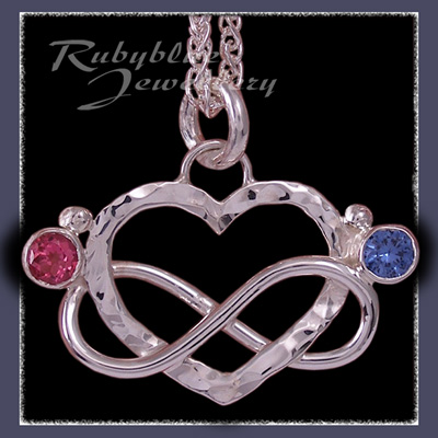Sterling Silver, Pink Topaz, Blue Zircon 'Love Forever' Pendant Image