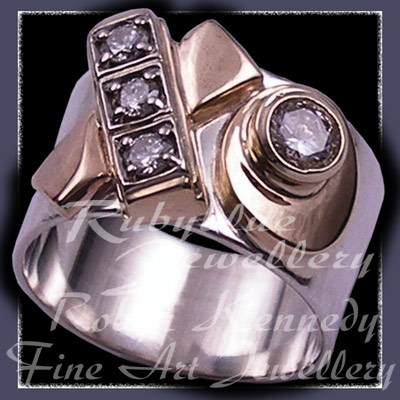 14 Karat Yellow Gold, Diamonds and Sterling Silver 'Rosie's XO Ring' Image