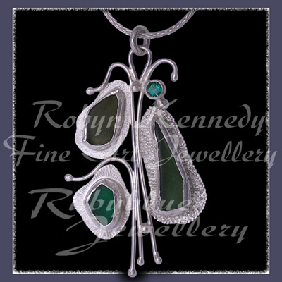Sterling Silver, Great Lakes Beach Glass and Teal Topaz 'Beachglass' Pendant 10 Image