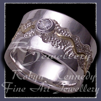 18 Karat Yellow Gold, Sterling Silver and White Sapphire 'Decadence' Ring Image