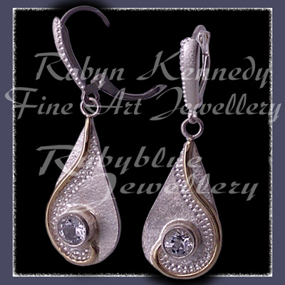 10 Karat Yellow Gold, Sterling Silver and White Topaz 'Dreamland' Earrings Image