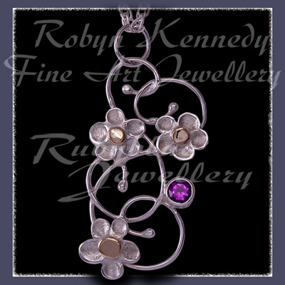 10 Karat Yellow Gold, Sterling Silver & Amethyst 'Feeling Groovy'  Pendant Image