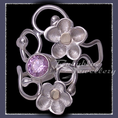 10 Karat Yellow Gold, Sterling Silver and Lavendar Cubic Zirconia  'Feeling Groovy' Ring Image