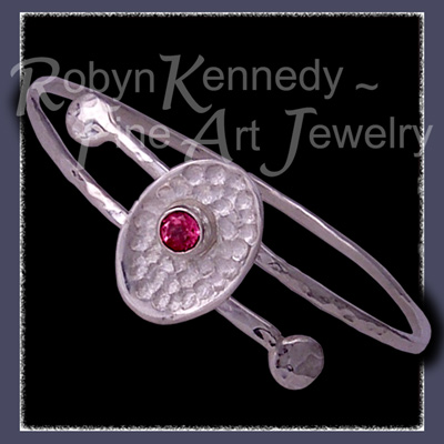 Sterling Silver and Pure Pink Fuschia Topaz 'Fleur' Bangle Bracelet Image