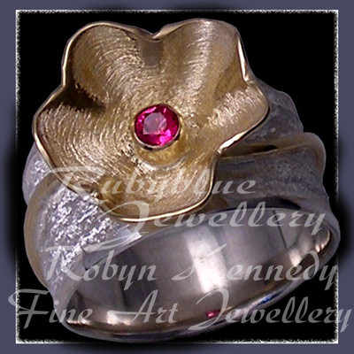 18 Karat Yellow Gold, Sterling and Genuine Ruby 'Love Blooms' Ring Image