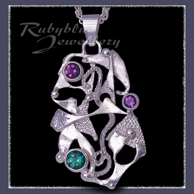 Sterling Silver, Amethyst, Mystic Green Topaz & Rainforest Green Topaz 'Phoenix' Pendant