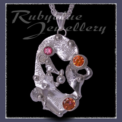 Sterling Silver, Passion Pink Topaz, Poppy Topaz & Sunrise Topaz 'Phoenix' Pendant