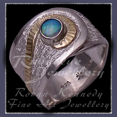 18 Karat Yellow Gold, Sterling and Genuine Australian Opal 'Radiance' Ring Image