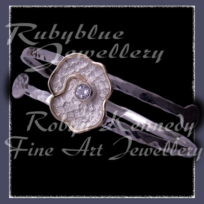 14 Karat Yellow Gold, Sreling Silver and White Topaz 'Rosey Fleur' Slide Bracelet Image