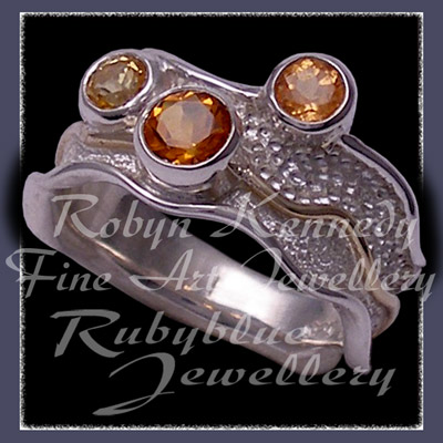 14 Karat Yellow Gold, Sterling Silver, AA Citrine, Spessarite (Mandarin) Garnet and Honey Topaz 'Sunshine Pleasures' Ring Image