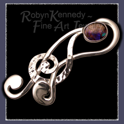 Sterling Silver and Ammolite, one-of-a-kind 'Swirls' Brooch Image