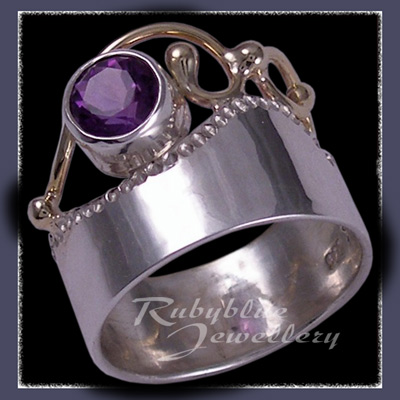 10 Karat Yellow Gold, Sterlium Sterling Silver and Genuine Amethyst 'Twilight' Ring Image